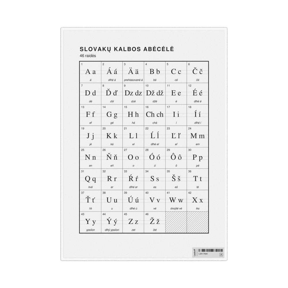 Leskoff Slovak Alphabet Chart, 8.3 x 11.7 in (21.0 x 29.7 cm, Desk Chart, Laminated), Lithuanian-Labeled, image 1 of 2