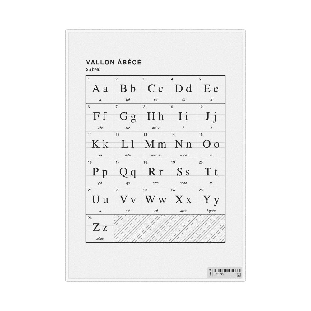 Leskoff Walloon Alphabet Chart, 8.3 x 11.7 in (21.0 x 29.7 cm, Desk Chart, Laminated), Hungarian-Labeled, image 1 of 2