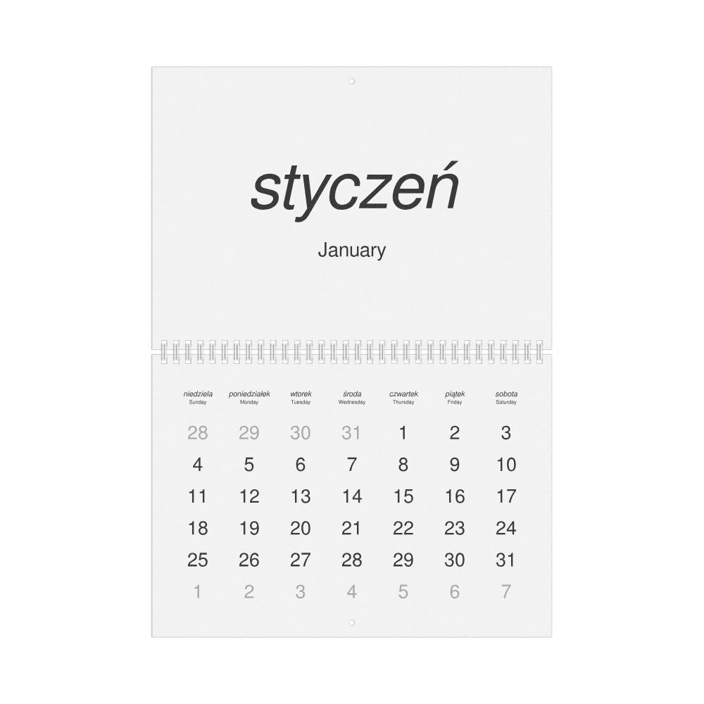 Leskoff 2026 Wall Calendar, Polish/English-Labeled, Sunday-Start Layout, Wire-Bound, 11.7 x 8.3 in (29.7 x 21.0 cm), image 1 of 1