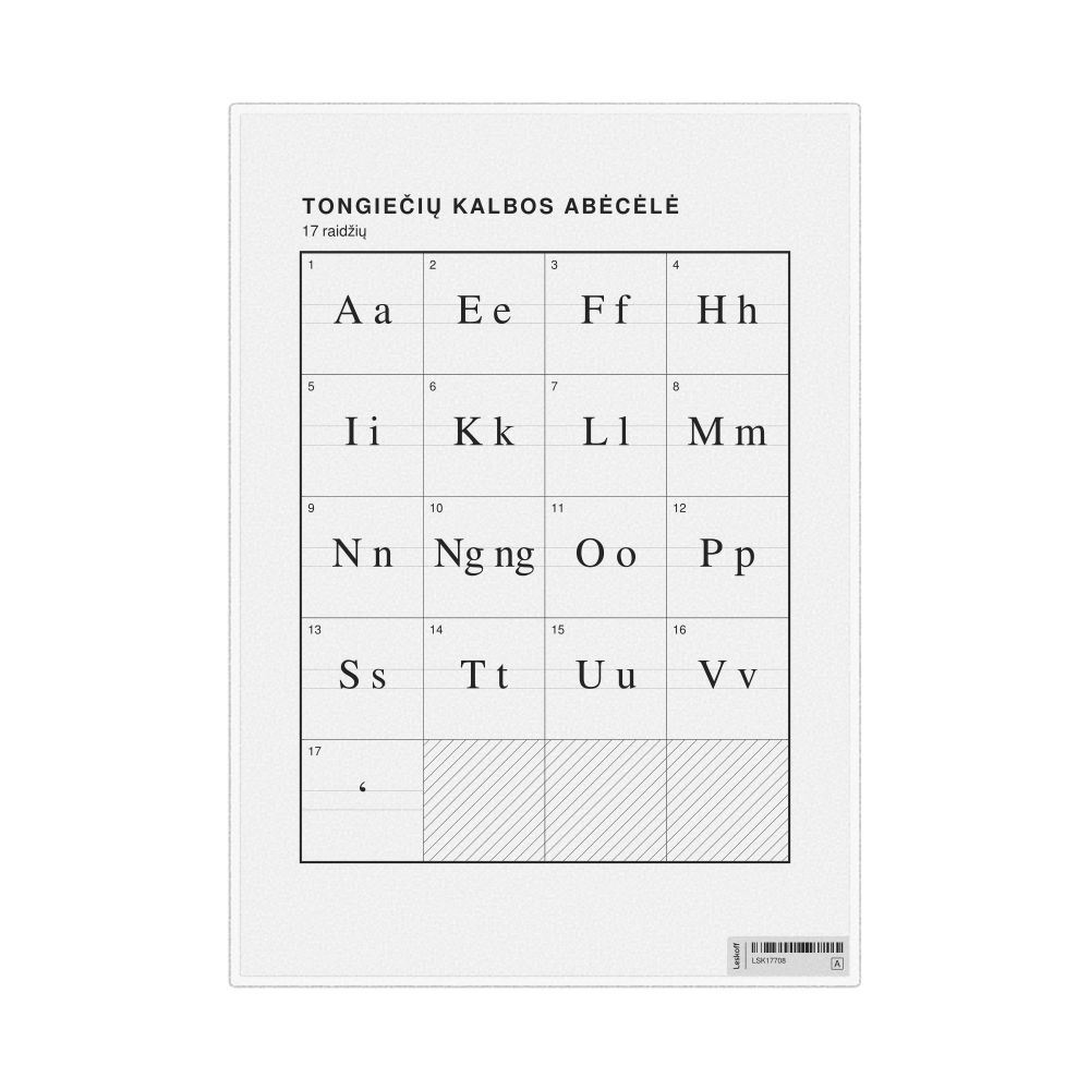 Leskoff Tongan Alphabet Chart, 8.3 x 11.7 in (21.0 x 29.7 cm, Desk Chart, Laminated), Lithuanian-Labeled, image 1 of 2