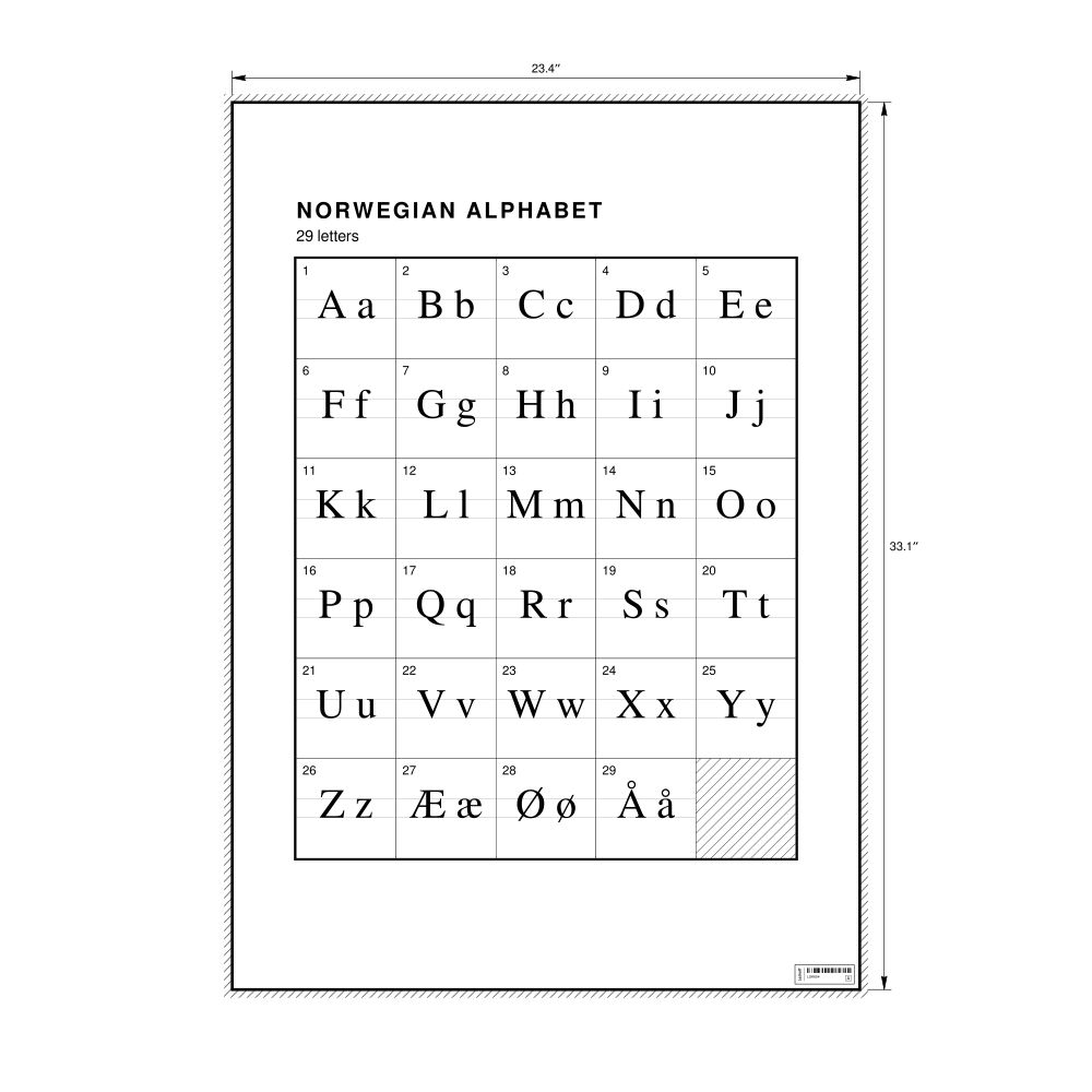 Leskoff Norwegian Alphabet Chart, 23.4 x 33.1 in (59.4 x 84.1 cm, Poster / Wall Chart), image 1 of 2