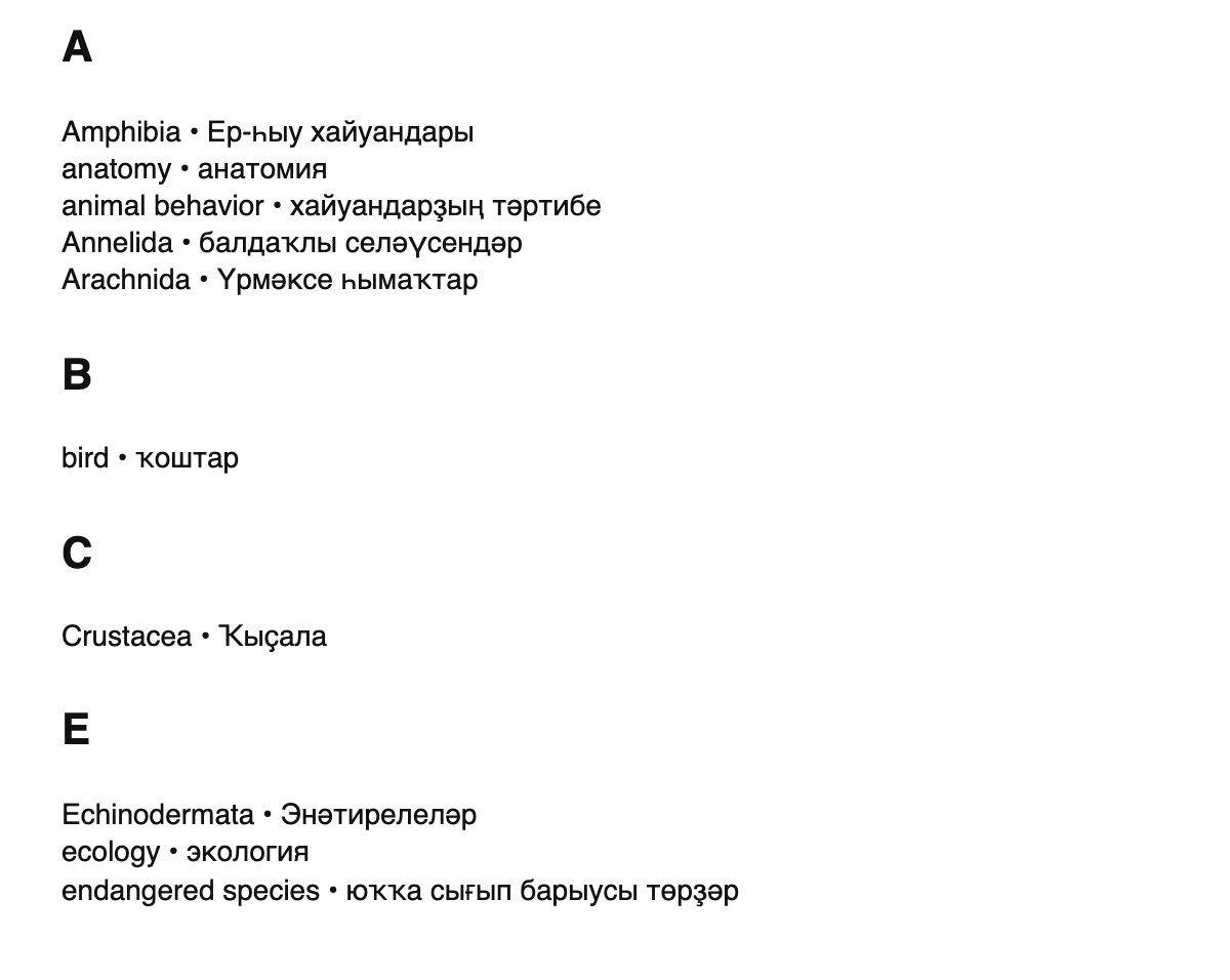 Zoology terms in Bashkir