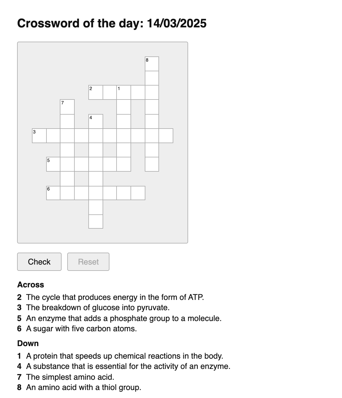 Biochemistry Crossword