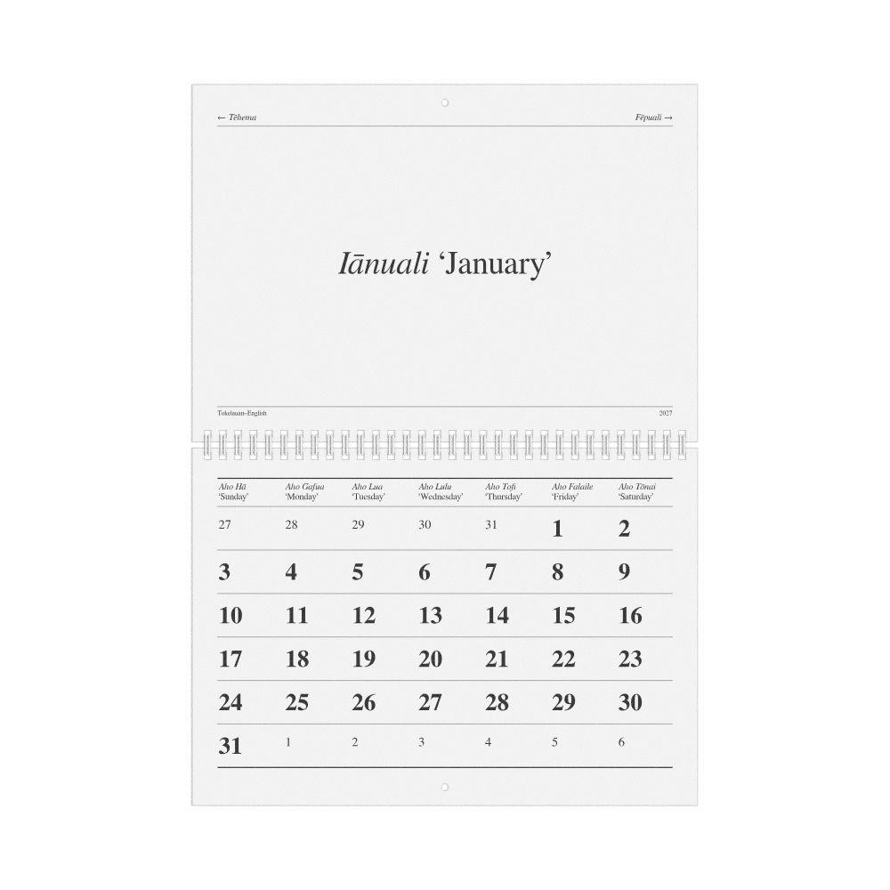 Leskoff 2027 Tokelauan-Language Calendar, Sunday-Start Layout, image 1 of 1