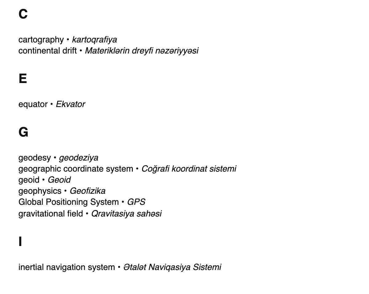 Geodesy terms in Azerbaijani