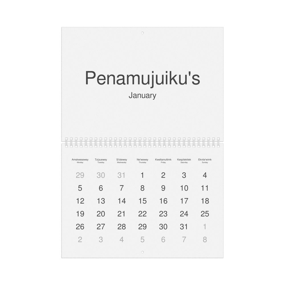 Leskoff 2026 Wall Calendar, Mi'kmaq/English-Labeled, Monday-Start Layout, Wire-Bound, 11.7 x 8.3 in (29.7 x 21.0 cm), image 1 of 1