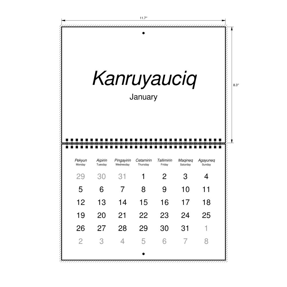 Leskoff 2026 Wall Calendar, Yup'ik/English-Labeled, Monday-Start Layout, Wire-Bound, 11.7 x 8.3 in (29.7 x 21.0 cm), image 2 of 2