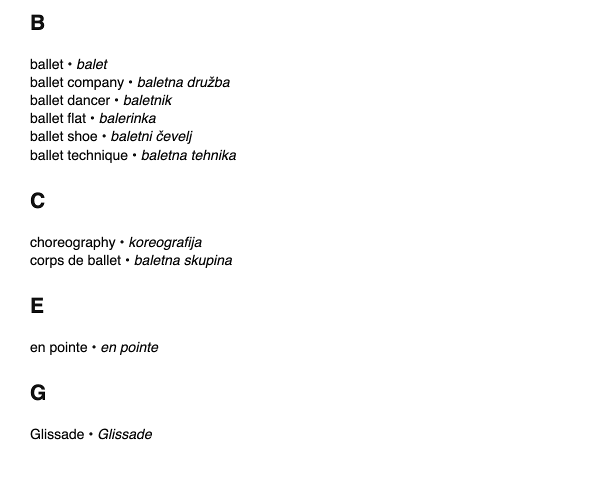 Ballet terms in Slovene