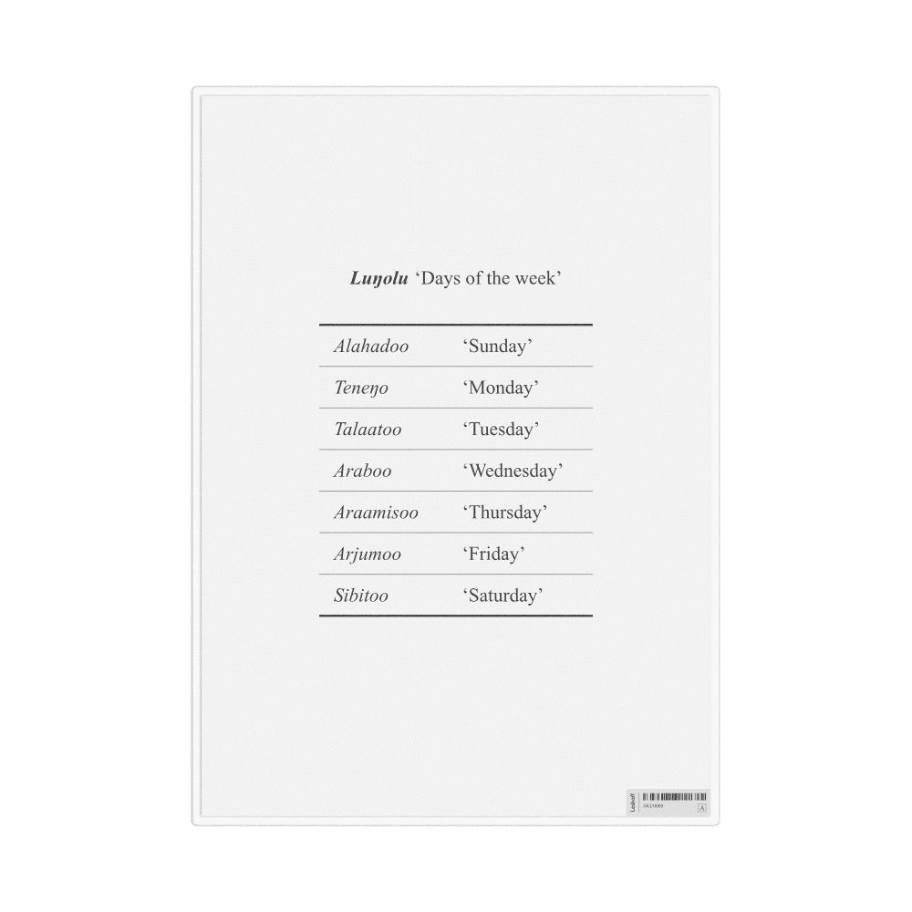 Leskoff Days of the Week in Mandinka, Reference Chart, image 1 of 1