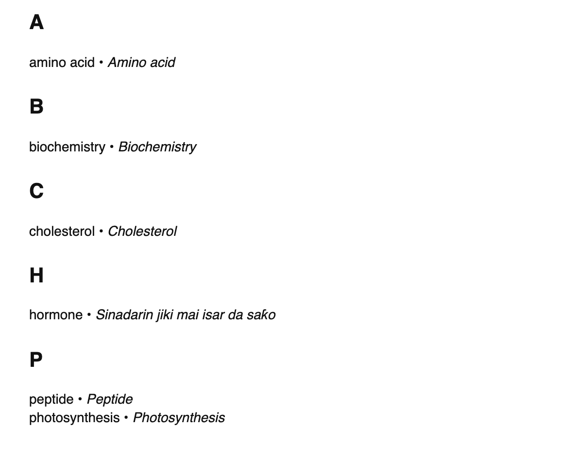 Biochemistry terms in Hausa