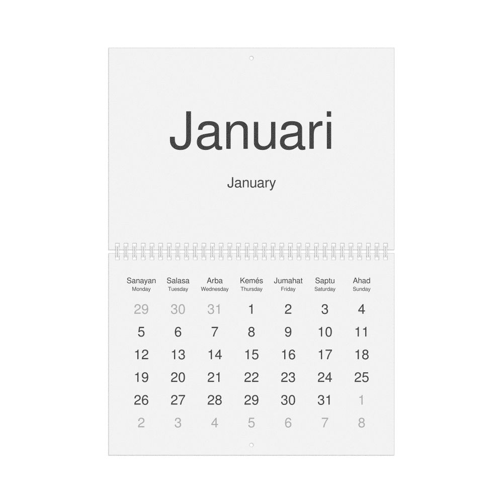 Leskoff 2026 Wall Calendar, Banjarese/English-Labeled, Monday-Start Layout, Wire-Bound, 11.7 x 8.3 in (29.7 x 21.0 cm), image 1 of 1