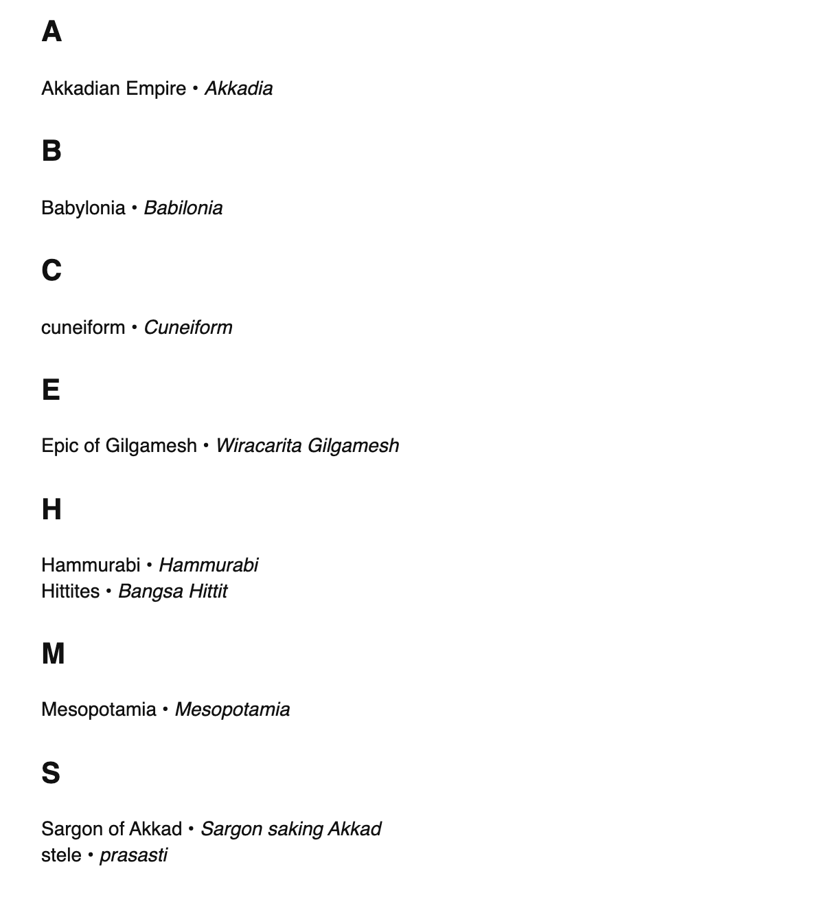 Assyriology terms in Javanese