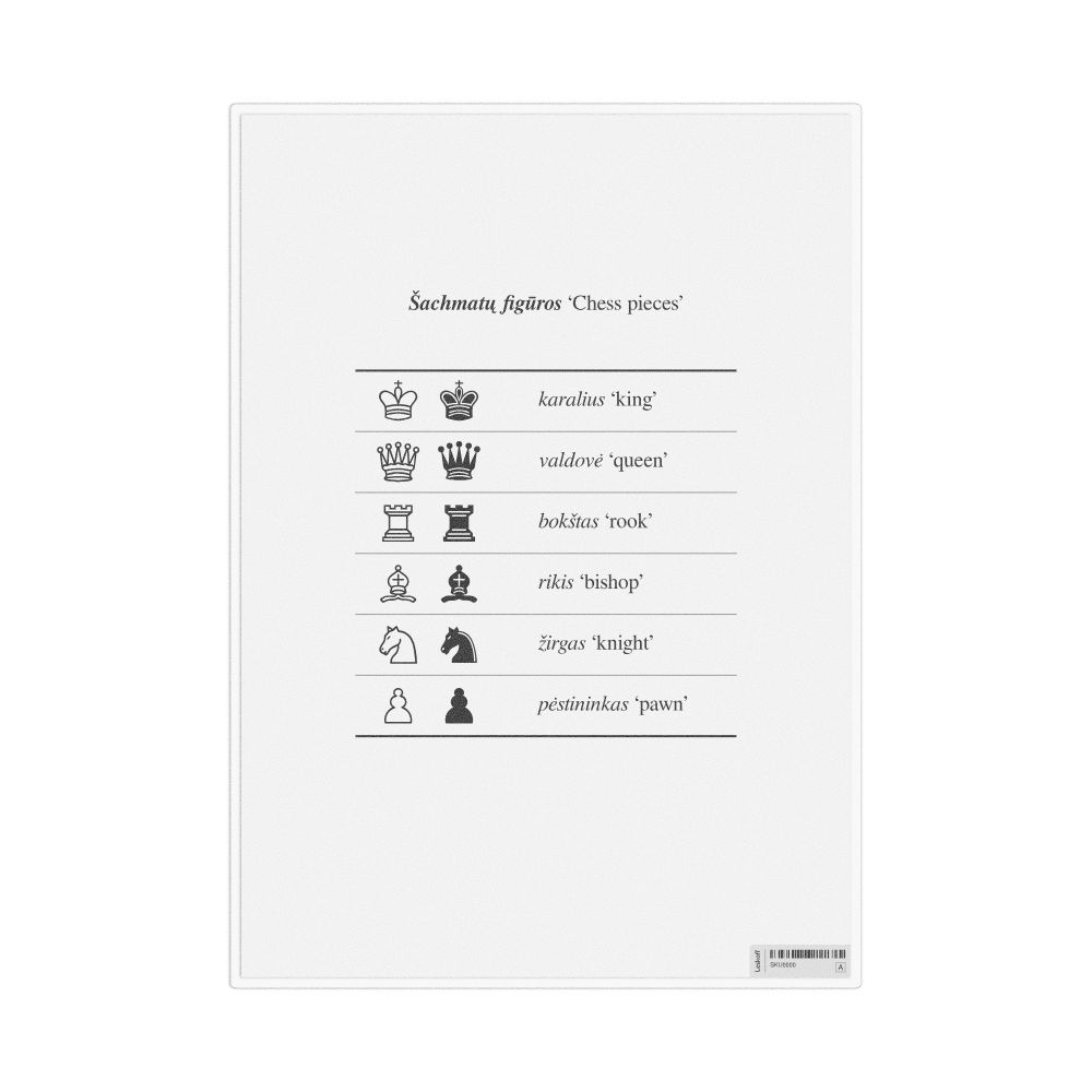 Leskoff Chess Pieces in Lithuanian, Desk Chart, 8.3 x 11.7 in (21.0 x 29.7 cm), image 1 of 1