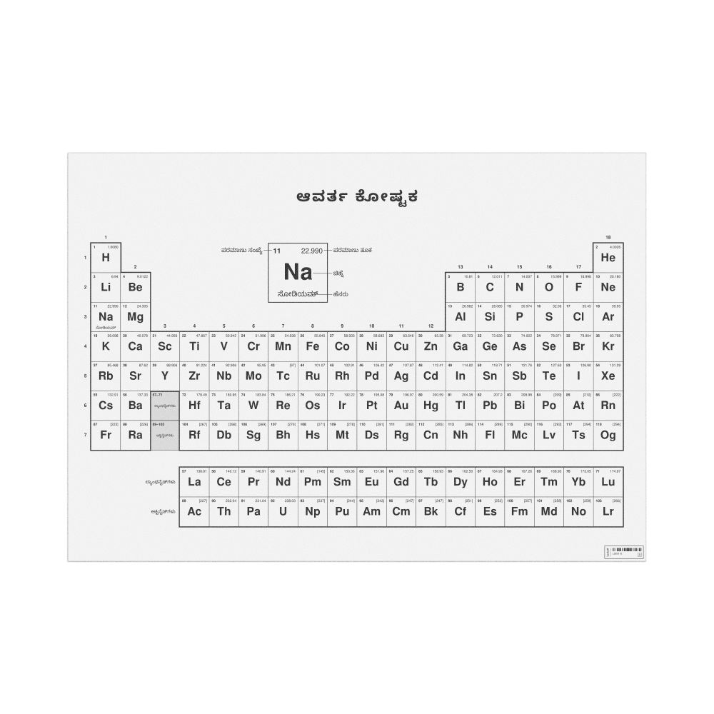 Leskoff Periodic Table Chart, 33.1 x 23.4 in (84.1 x 59.4 cm, Poster / Wall Chart), 18-Column Layout, Kannada-Labeled, image 1 of 2