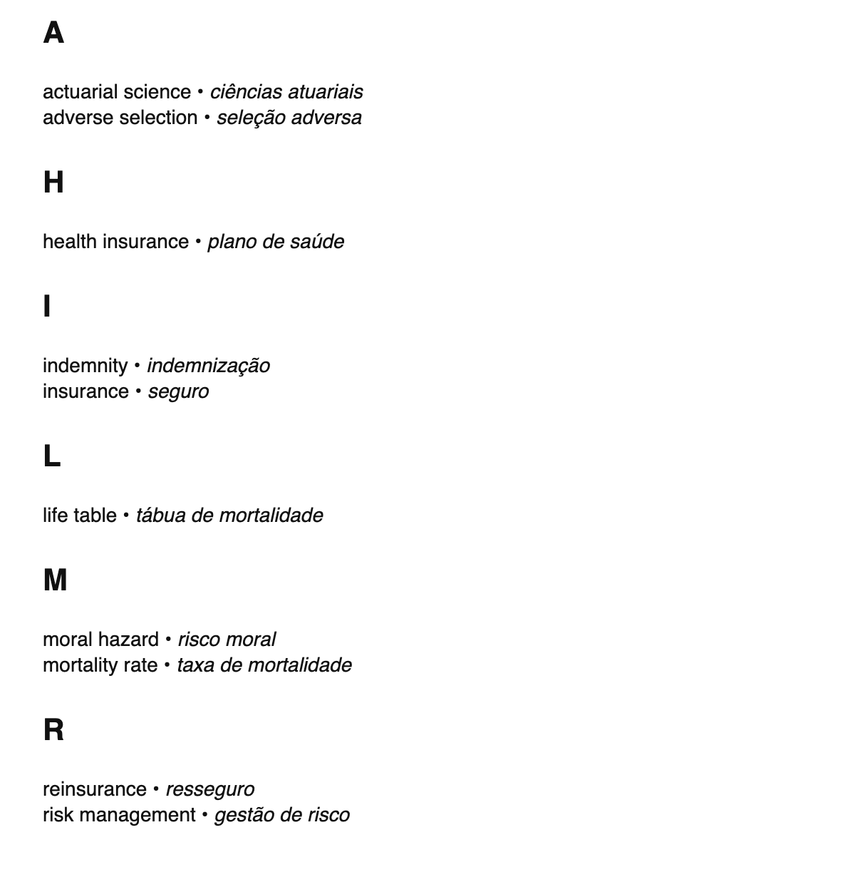 Insurance terms in Portuguese
