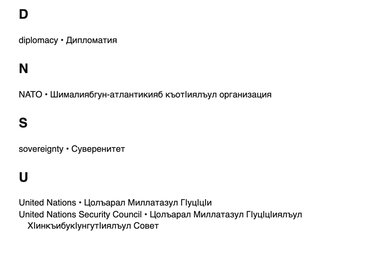 International relations terms in Avar