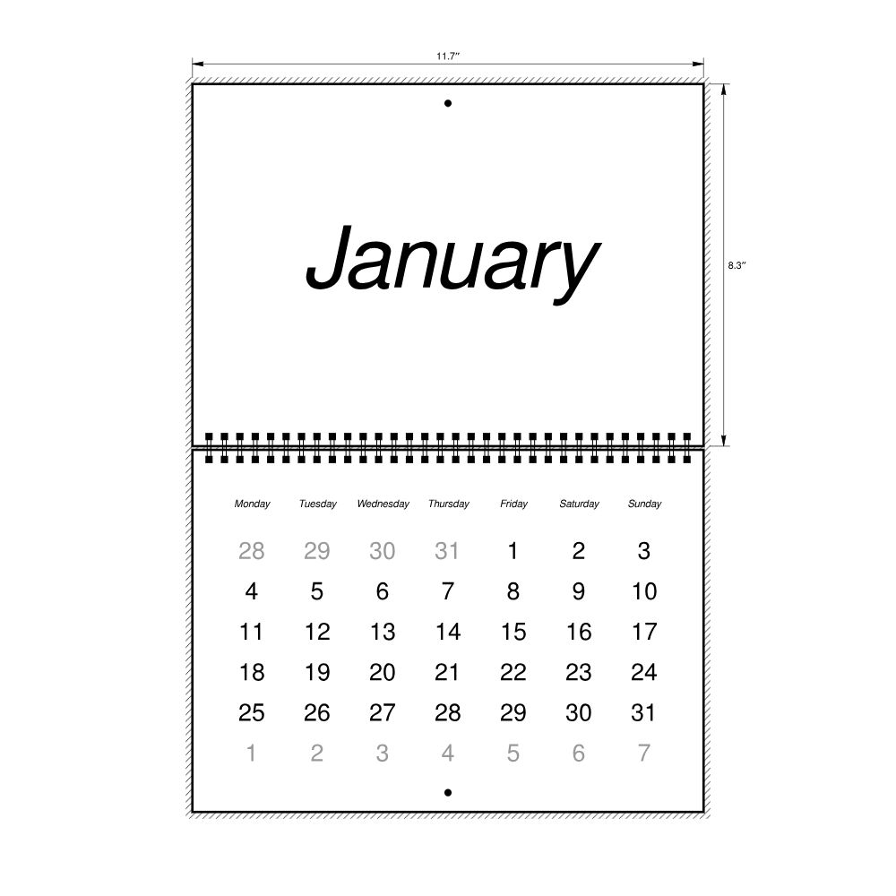 Leskoff 2027 Wall Calendar, English-Labeled, Monday-Start Layout, Wire-Bound, 11.7 x 8.3 in (29.7 x 21.0 cm), image 2 of 2