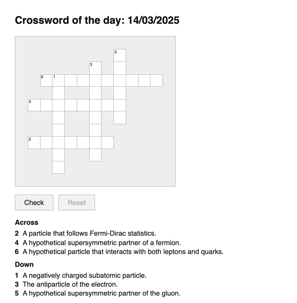 Particle Physics Crossword