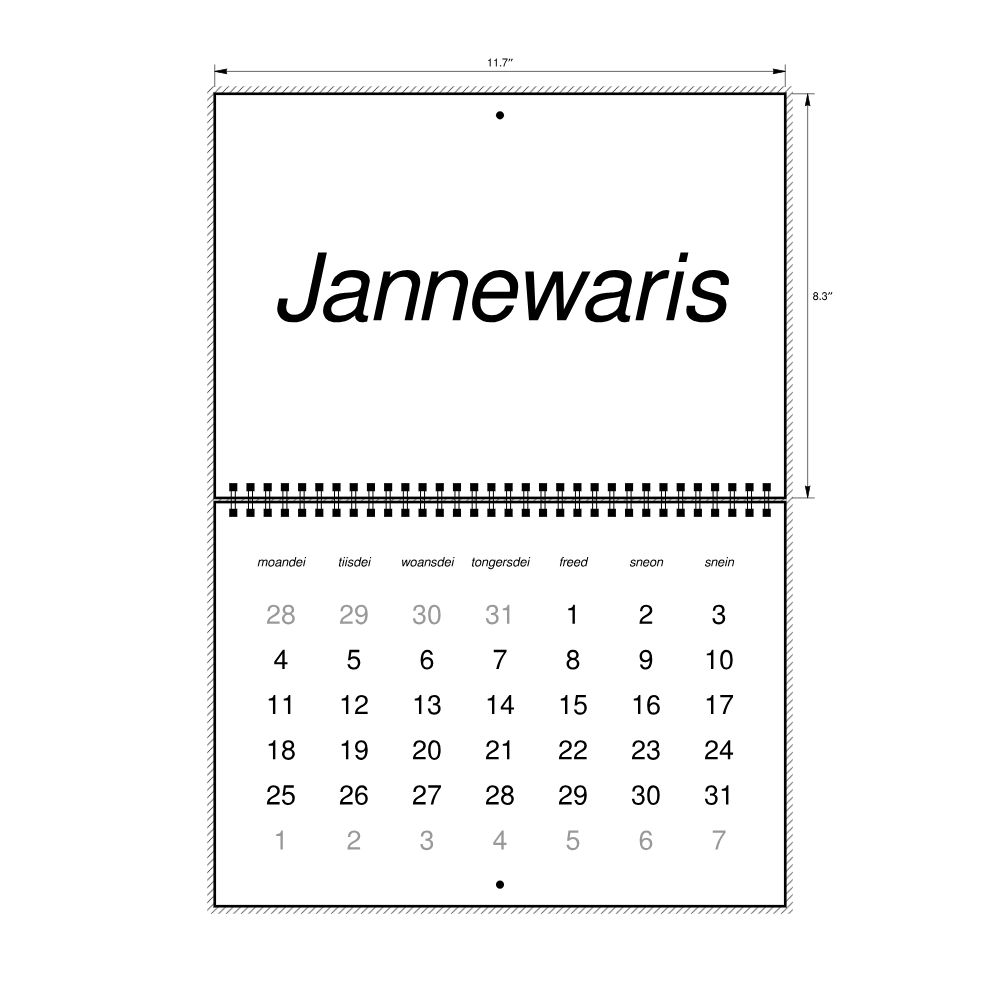Leskoff 2027 Wall Calendar, West Frisian-Labeled, Monday-Start Layout, Wire-Bound, 11.7 x 8.3 in (29.7 x 21.0 cm), image 2 of 2
