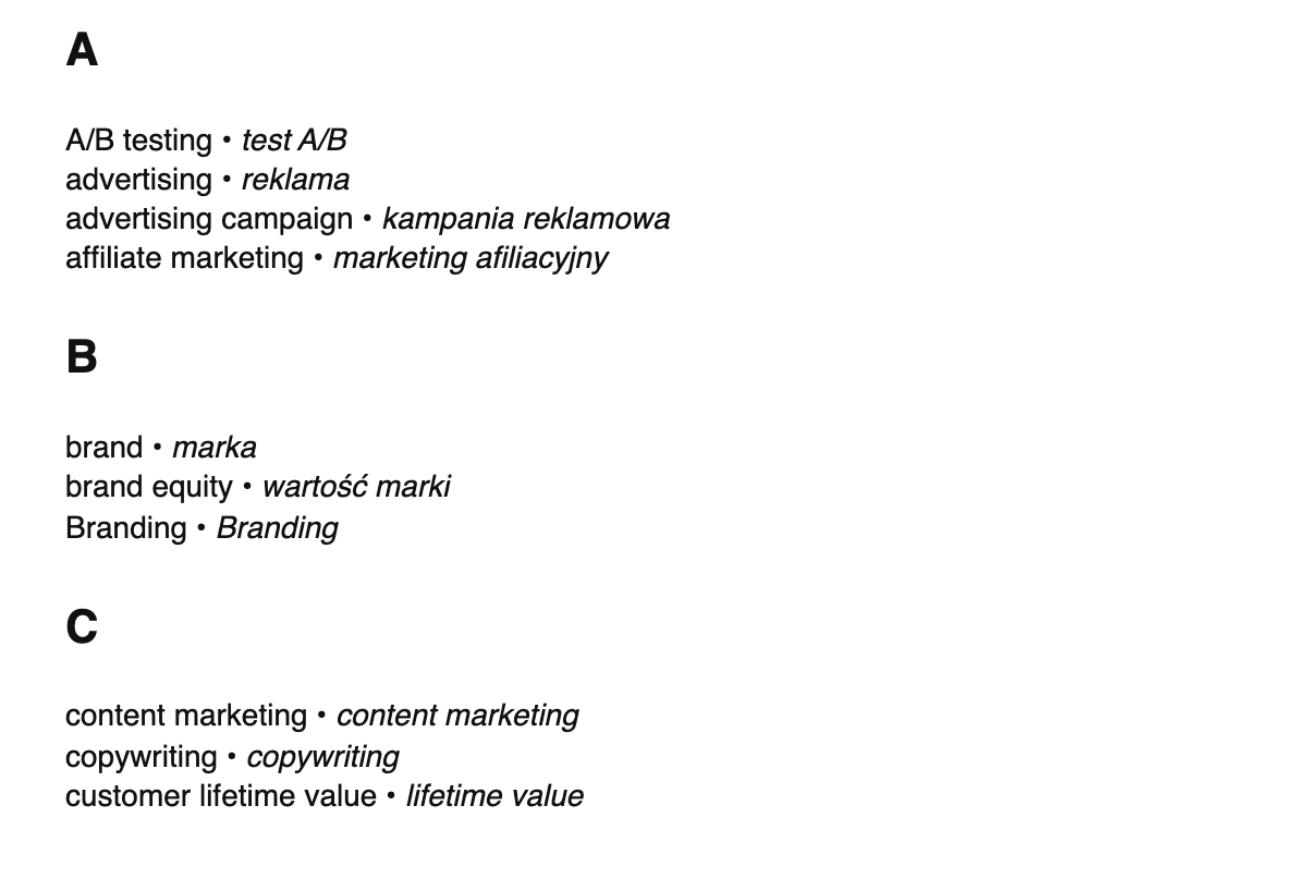 Marketing terms in Polish