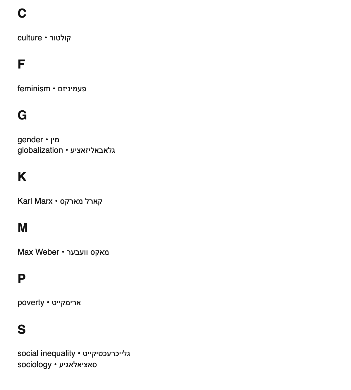 Sociology terms in Yiddish