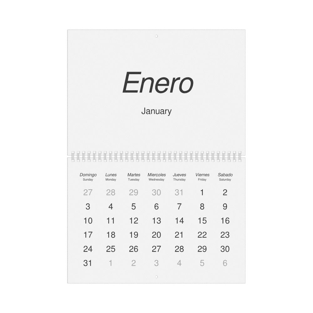 Leskoff 2027 Wall Calendar, Chavacano/English-Labeled, Sunday-Start Layout, Wire-Bound, 11.7 x 8.3 in (29.7 x 21.0 cm), image 1 of 1