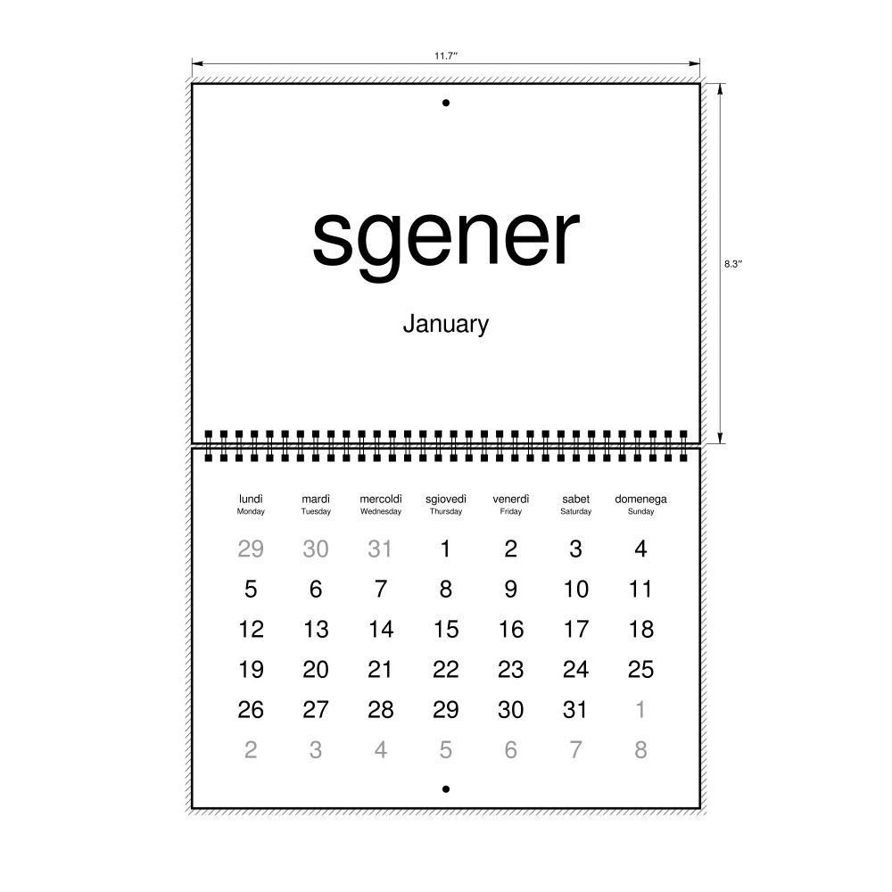 Leskoff 2026 Wall Calendar, Lombard/English-Labeled, Monday-Start Layout, Wire-Bound, 11.7 x 8.3 in (29.7 x 21.0 cm), image 1 of 1