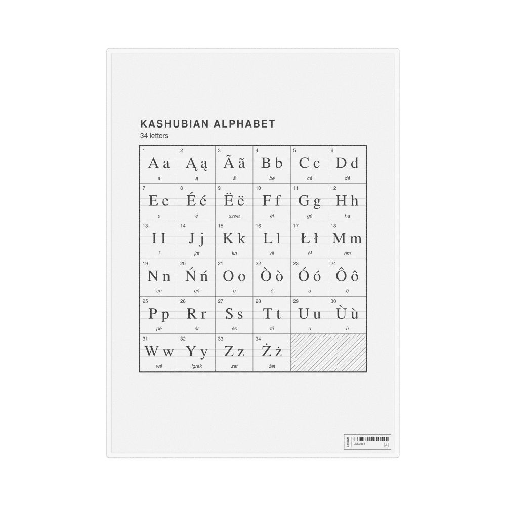 Leskoff Kashubian Alphabet Chart, 8.3 x 11.7 in (21.0 x 29.7 cm, Desk Chart, Laminated), image 1 of 2