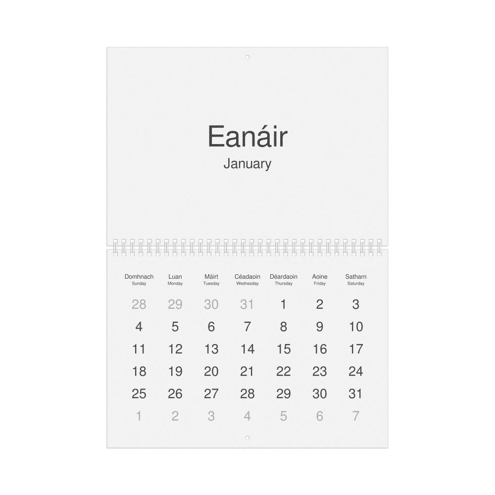 Leskoff 2026 Wall Calendar, Irish/English-Labeled, Sunday-Start Layout, Wire-Bound, 11.7 x 8.3 in (29.7 x 21.0 cm), image 1 of 1