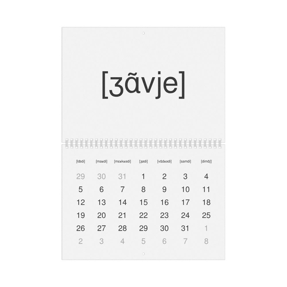 Leskoff 2026 Phonetic Wall Calendar, IPA-Labeled (French), Monday-Start Layout, Wire-Bound, 11.7 x 8.3 in (29.7 x 21.0 cm), image 1 of 1
