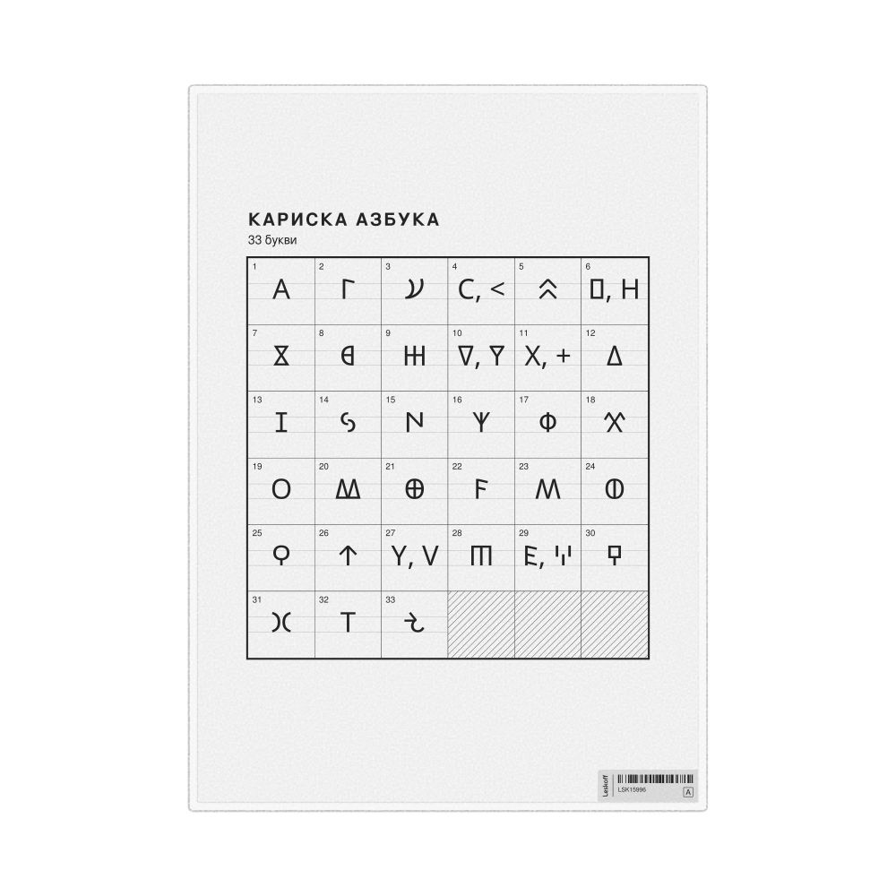 Leskoff Carian Alphabet Chart, 8.3 x 11.7 in (21.0 x 29.7 cm, Desk Chart, Laminated), Macedonian-Labeled, image 1 of 2