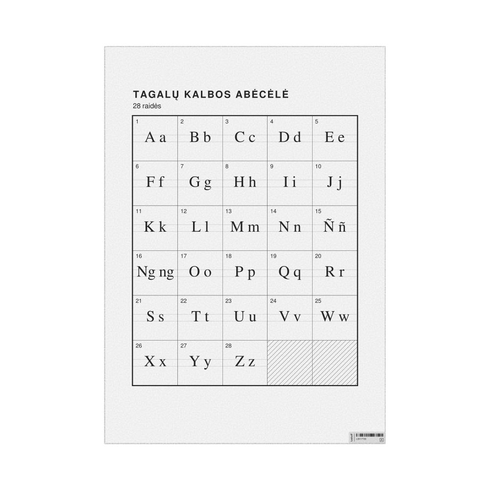 Leskoff Tagalog Alphabet Chart, 23.4 x 33.1 in (59.4 x 84.1 cm, Poster / Wall Chart), Lithuanian-Labeled, image 1 of 2
