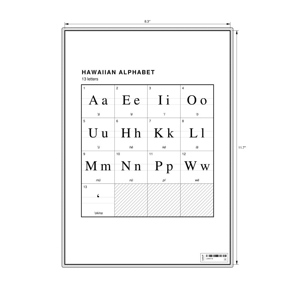 Leskoff Hawaiian Alphabet Chart, 8.3 x 11.7 in (21.0 x 29.7 cm, Desk Chart, Laminated), image 1 of 2