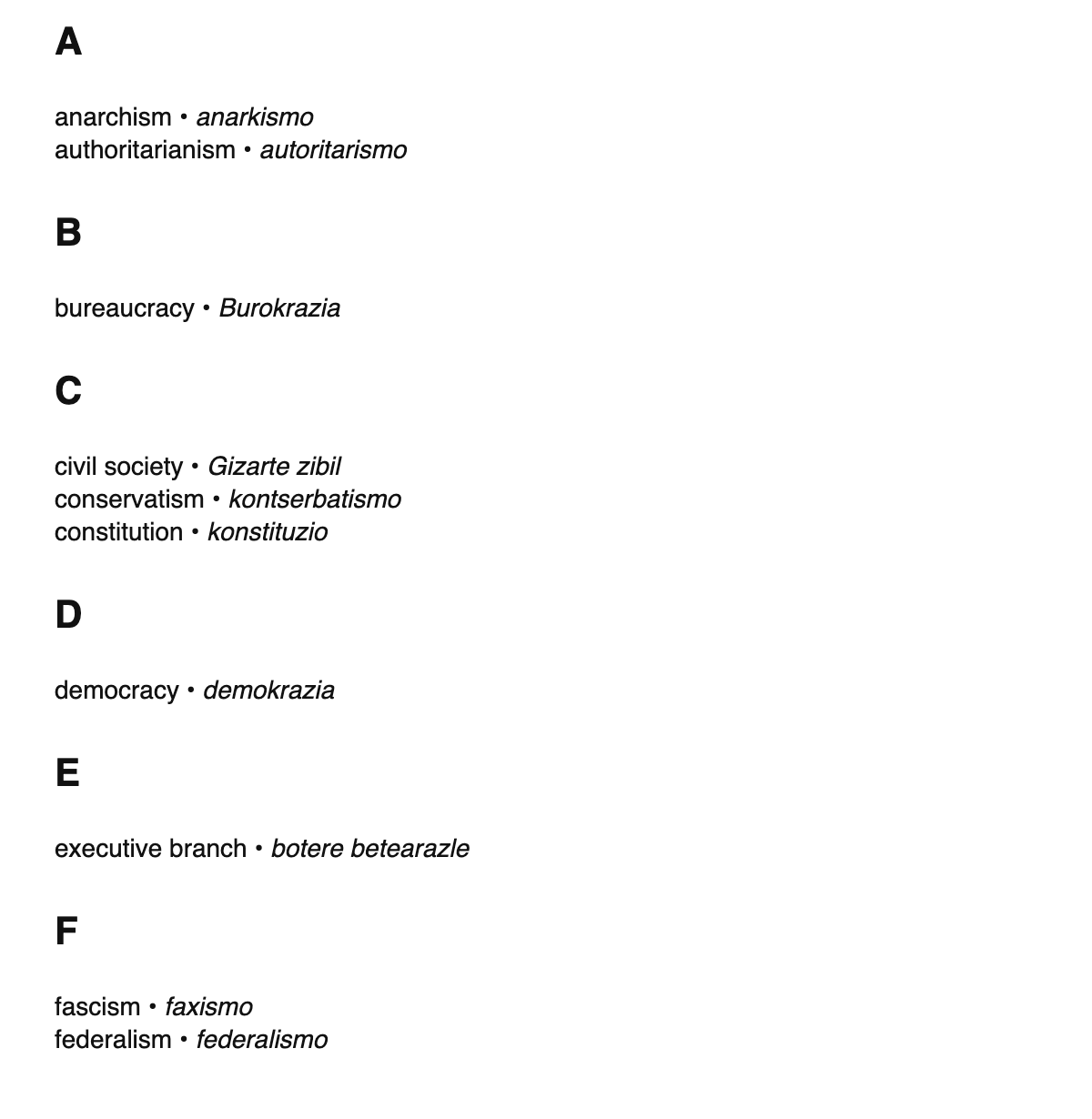 Political science terms in Basque