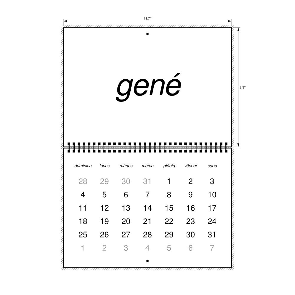 Leskoff 2026 Wall Calendar, Piedmontese-Labeled, Sunday-Start Layout, Wire-Bound, 11.7 x 8.3 in (29.7 x 21.0 cm), image 2 of 2