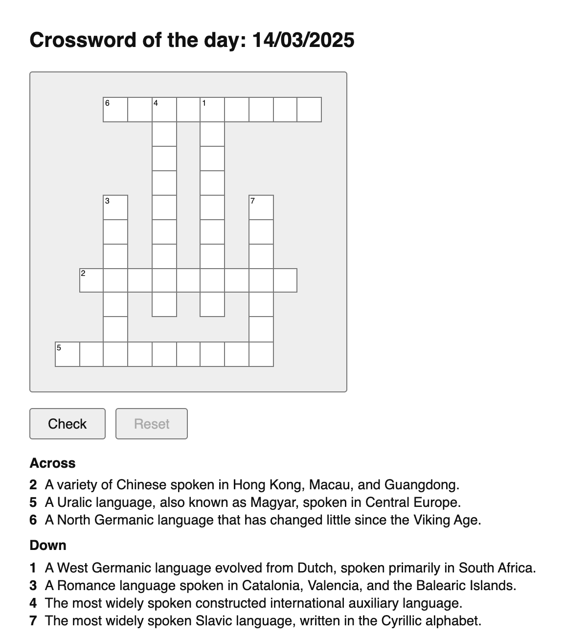 Languages Crossword