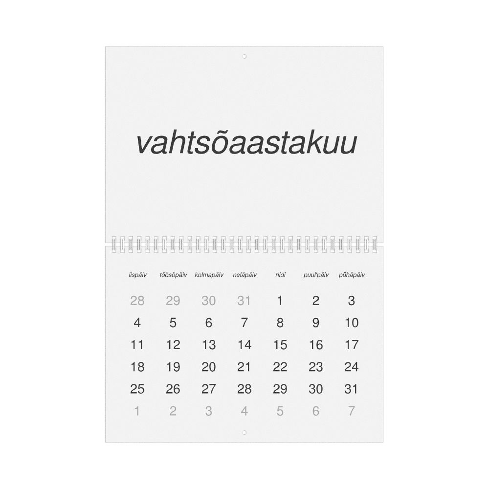 Leskoff 2027 Wall Calendar, Võro-Labeled, Monday-Start Layout, Wire-Bound, 11.7 x 8.3 in (29.7 x 21.0 cm), image 1 of 1
