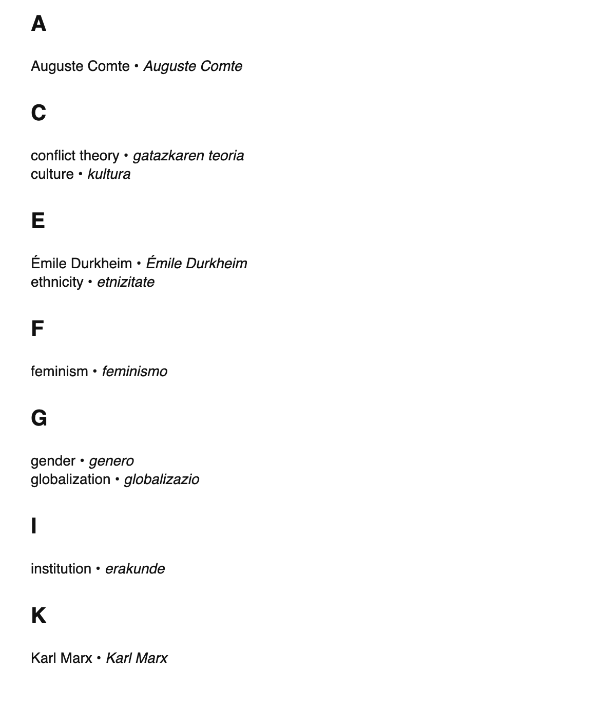 Sociology terms in Basque
