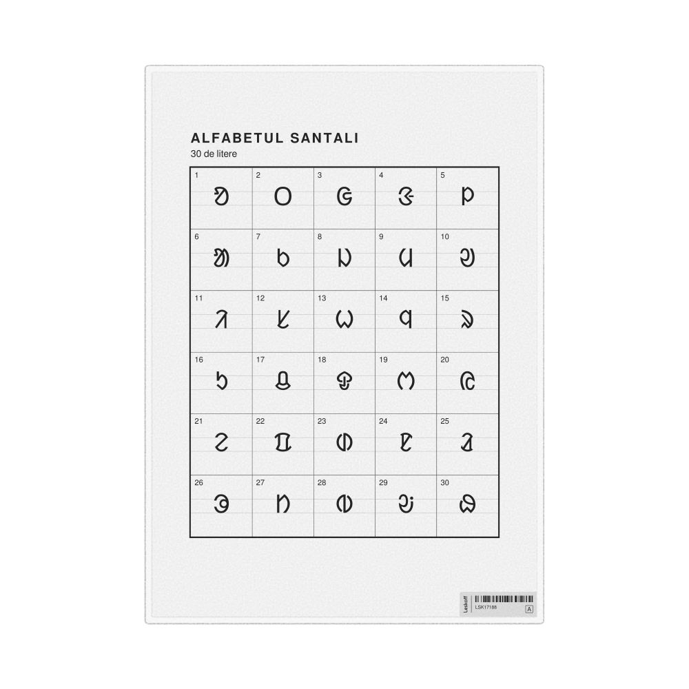 Leskoff Santali Alphabet Chart, 8.3 x 11.7 in (21.0 x 29.7 cm, Desk Chart, Laminated), Romanian-Labeled, image 1 of 2