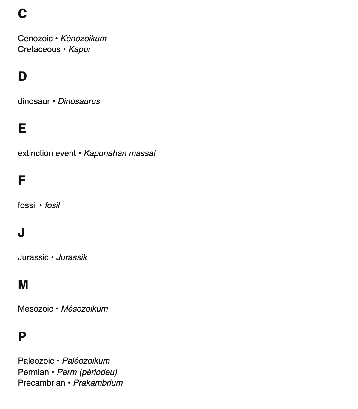 Paleontology terms in Sundanese