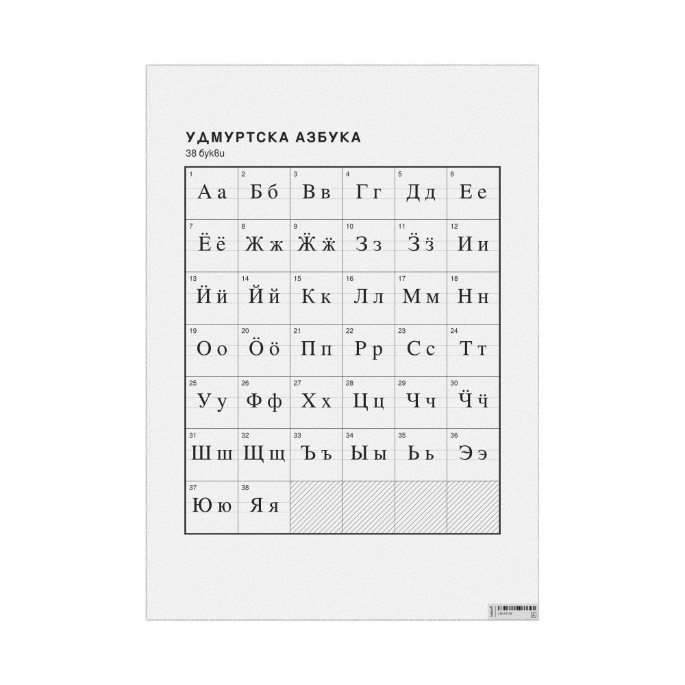 Leskoff Udmurt Alphabet Chart, 23.4 x 33.1 in (59.4 x 84.1 cm, Poster / Wall Chart), Bulgarian-Labeled, image 1 of 2