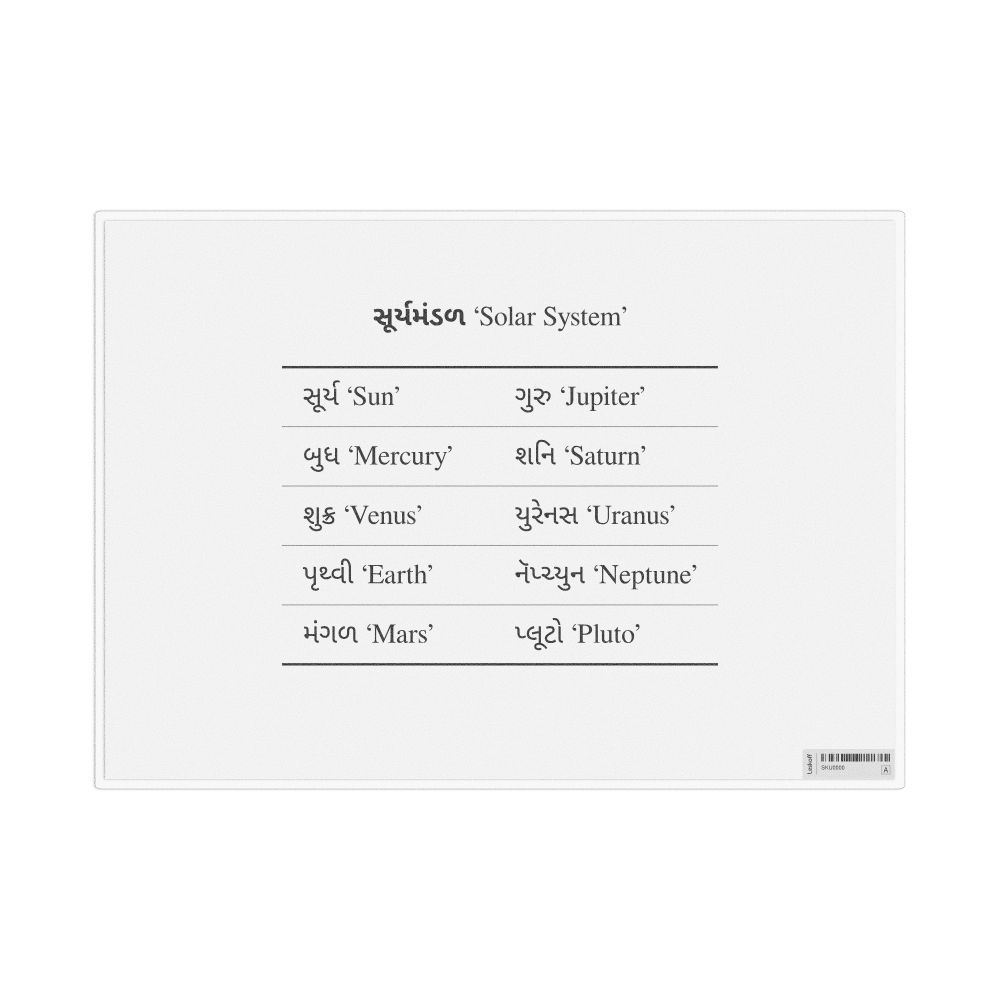Leskoff Solar System in Gujarati, Desk Chart, 11.7 x 8.3 in (29.7 x 21.0 cm), image 1 of 1
