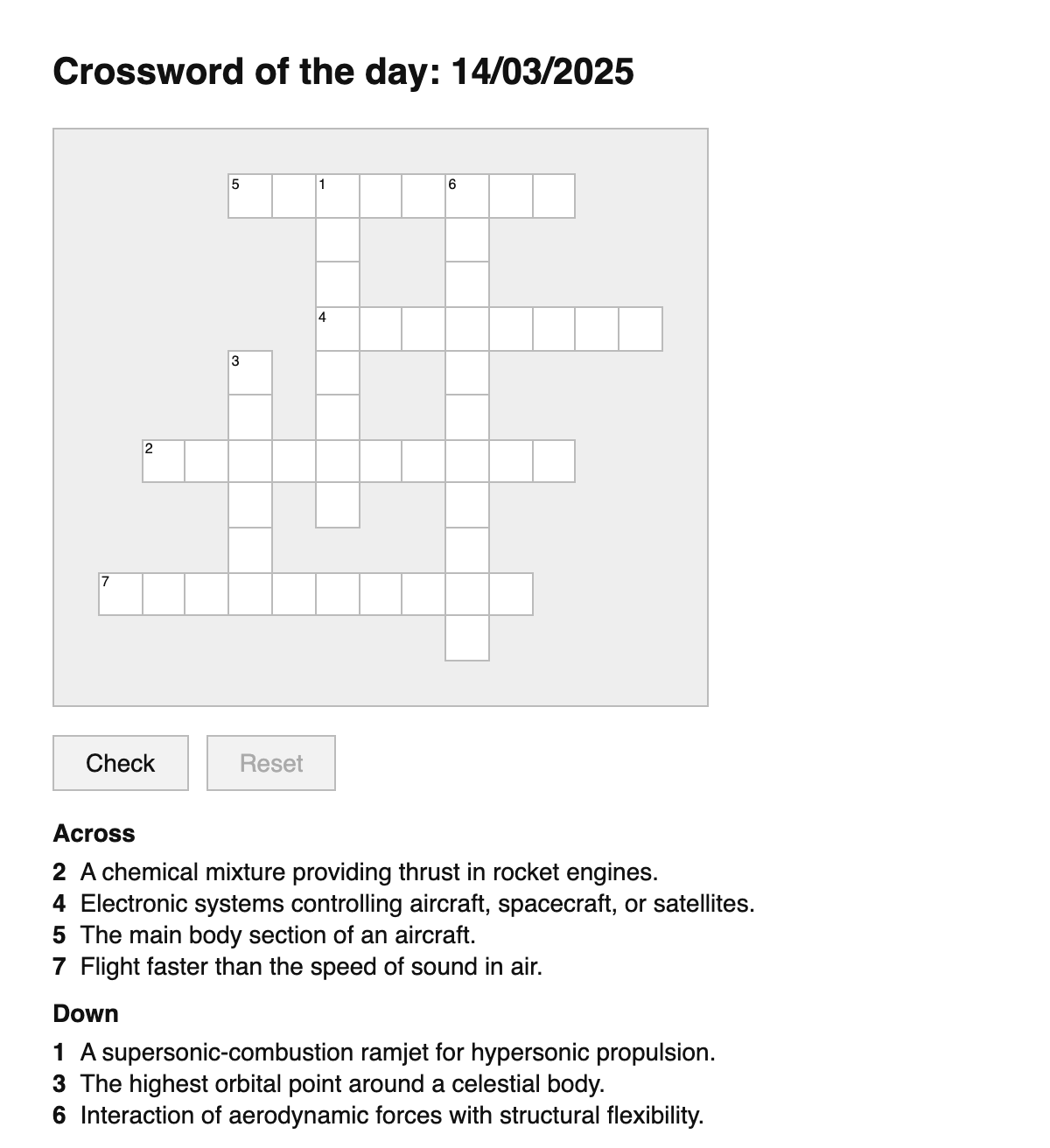 Aerospace Engineering Crossword