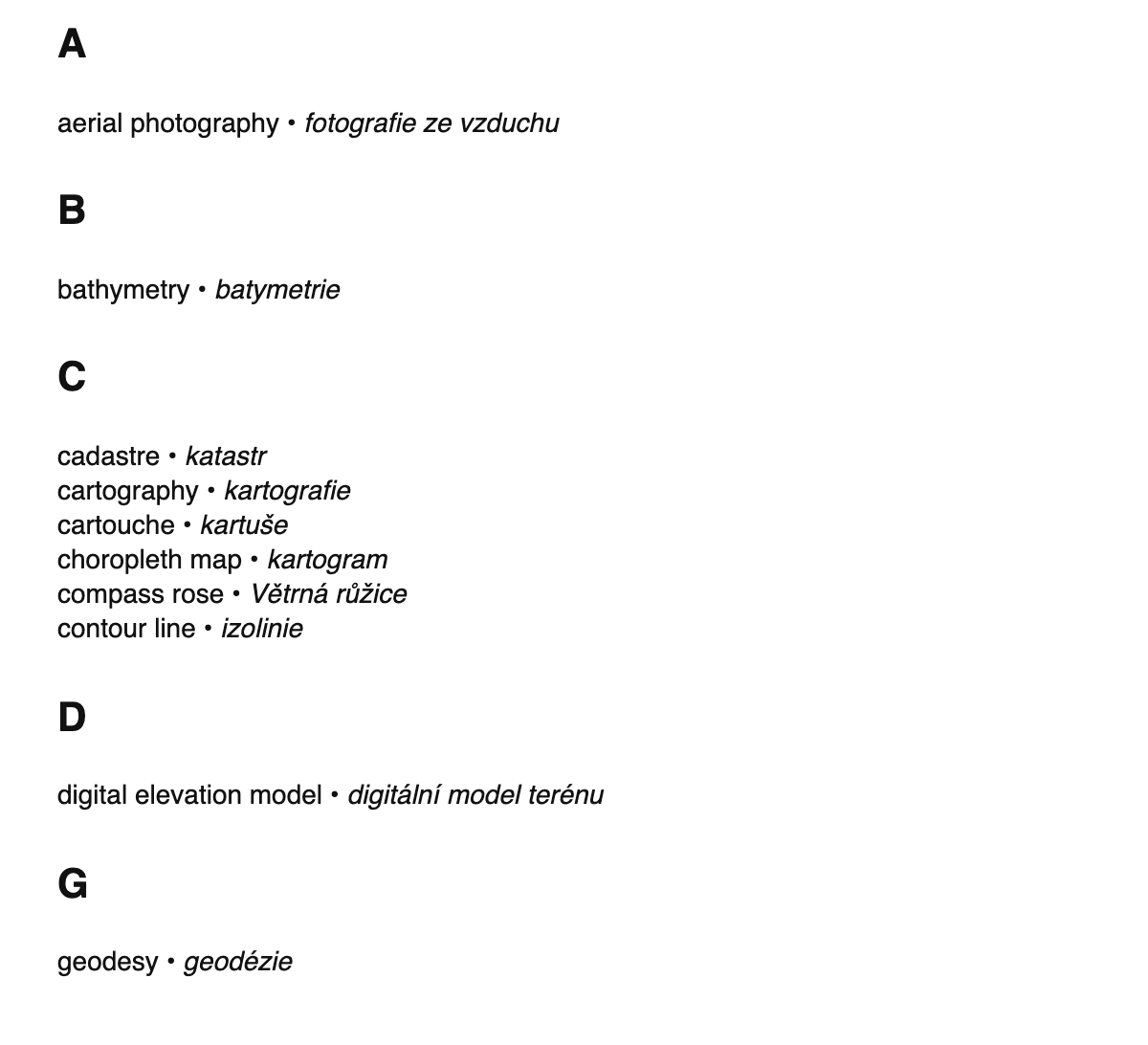 Cartography terms in Czech