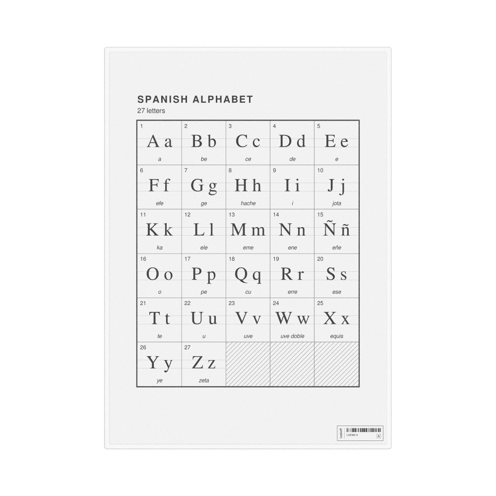 Leskoff Spanish Alphabet Chart, 8.3 x 11.7 in (21.0 x 29.7 cm, Desk Chart, Laminated), image 1 of 2