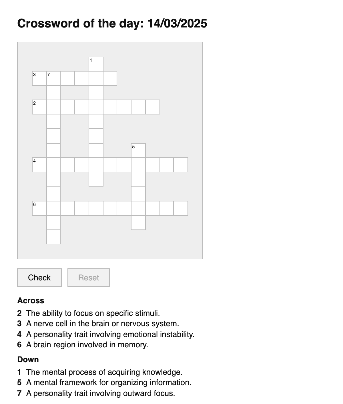 Psychology Crossword