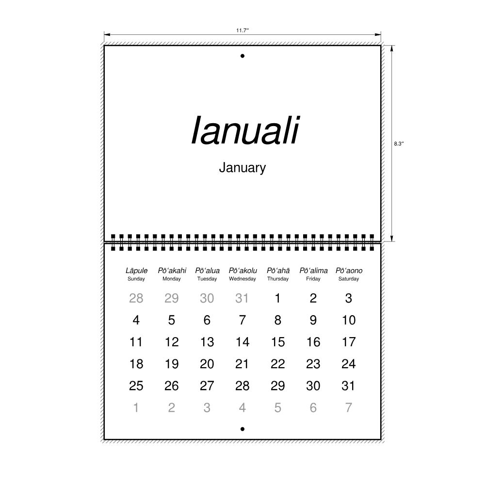 Leskoff 2026 Wall Calendar, Hawaiian/English-Labeled, Sunday-Start Layout, Wire-Bound, 11.7 x 8.3 in (29.7 x 21.0 cm), image 2 of 2