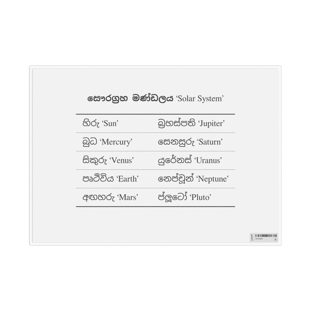 Leskoff Solar System in Sinhala, Desk Chart, 11.7 x 8.3 in (29.7 x 21.0 cm), image 1 of 1