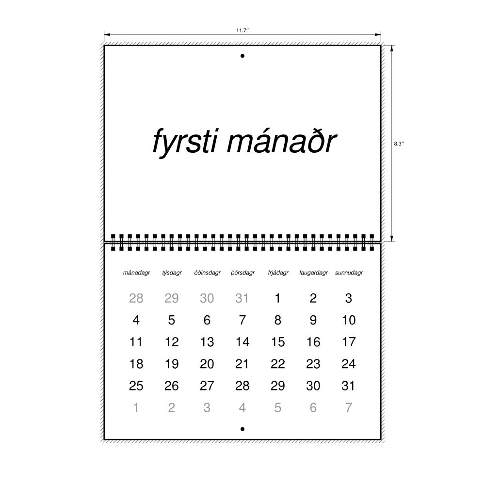 Leskoff 2027 Wall Calendar, Old Norse-Labeled, Monday-Start Layout, Wire-Bound, 11.7 x 8.3 in (29.7 x 21.0 cm), image 2 of 2