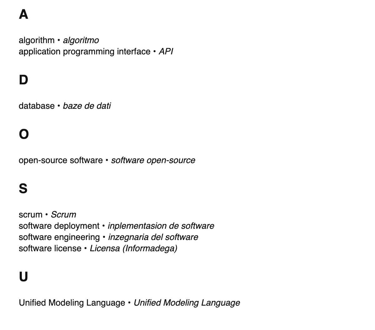 Software engineering terms in Venetian